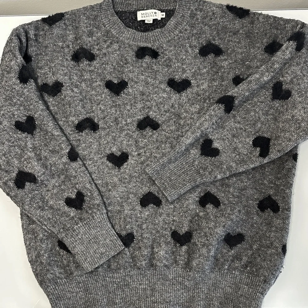 Molly Bracken Fuzzy Hearts Crew Neck Sweater M - Picture 2 of 7